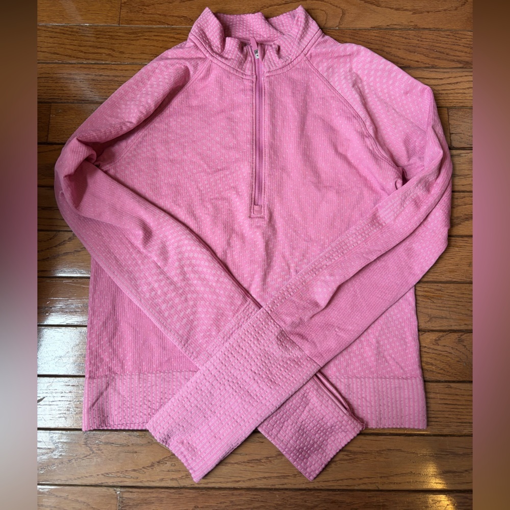 Lululemon Rest Less Cropped Half-Zip Grid Warp Pink Blossom / Sugar Pink 6 - Picture 6 of 8